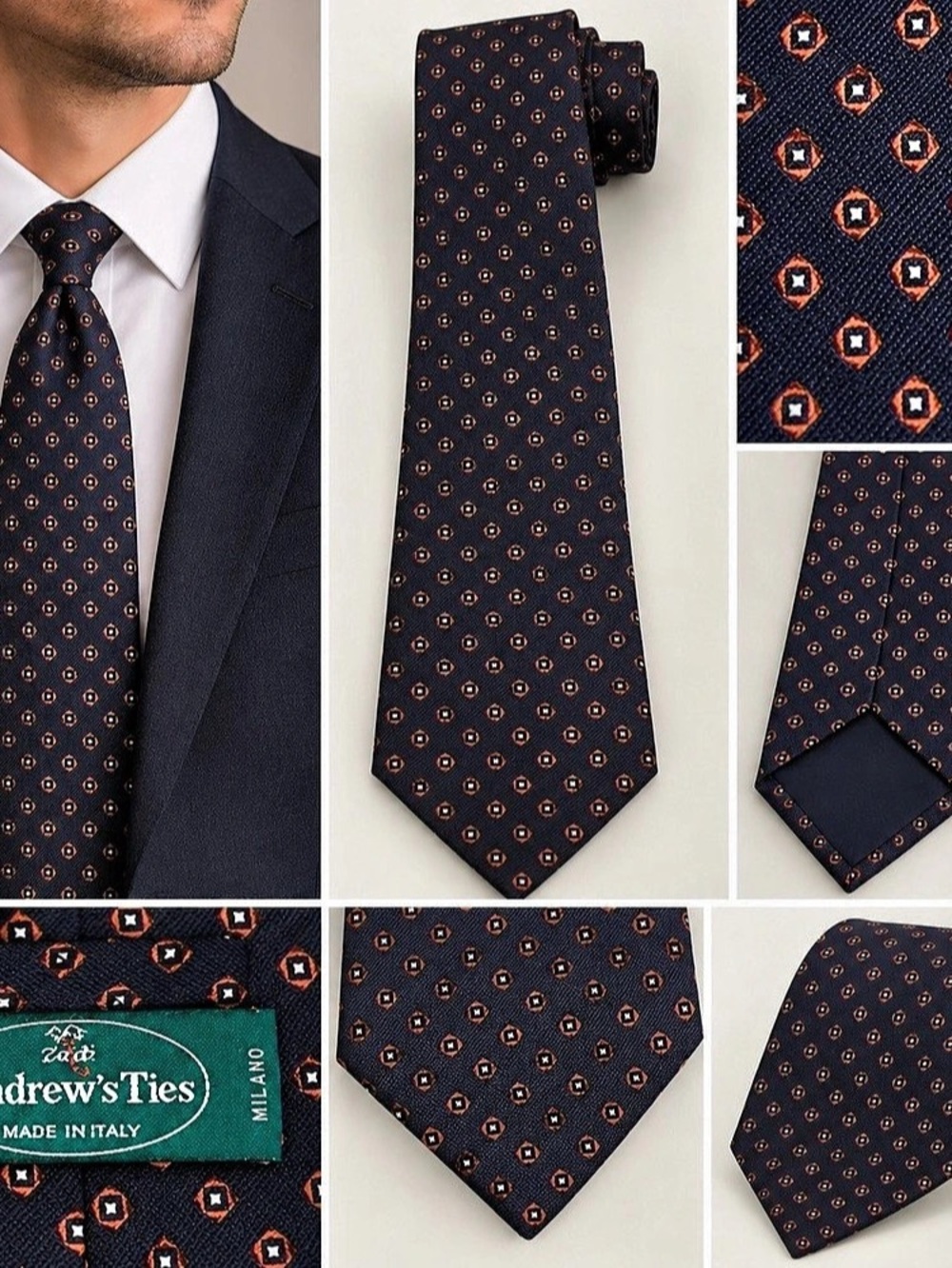 Andrew's Ties Men's Geometric Tie in Blue & Orange